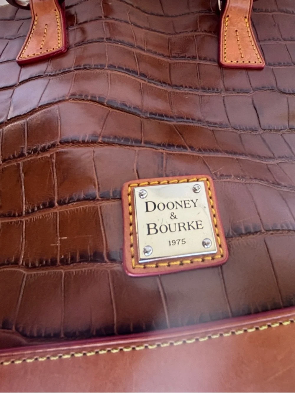 Dooney & Bourke Brown Croc Embossed Leather Dome Satchel Gold Hardware